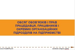 Szkolenie wstępne ogólne - Zakres obowiązków i uprawnień pracodawców, pracowników oraz jednostek organizacyjnych zakładu pracy w zakresie bhp - j.ukraiński