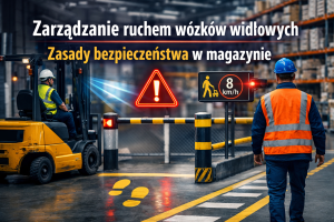 zarządzanie ruchem wózków widłowych w magazynie – separacja ruchu pieszych i strefa bezpieczeństwa
