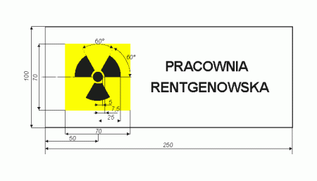 Wzór tablicy informacyjnej ze znakiem ostrzegawczym przed promieniowaniem jonizującym